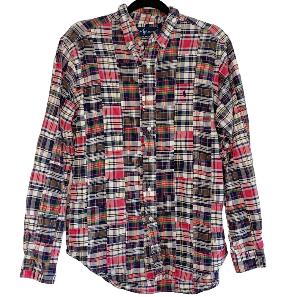 Ralph Lauren Classic Fit Indian Madras Plaid Patchwork Long Sleeve Shirt M